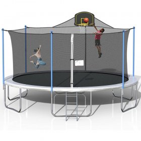 16ft Trampoline with Enclosure, New Upgraded Kids Outdoor Trampoline with Basketball Hoop and Ladder, Heavy-Duty Round Trampoline for Indoor or Outdoor Backyard, Capacity 330lbs, L4746