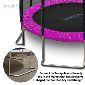 SereneLife 10 Foot Outdoor Trampoline and Safety Net Enclosure for Kids, Pink