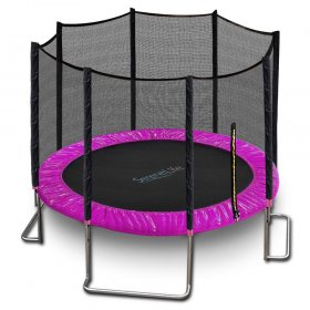 SereneLife 10 Foot Outdoor Trampoline and Safety Net Enclosure for Kids, Pink