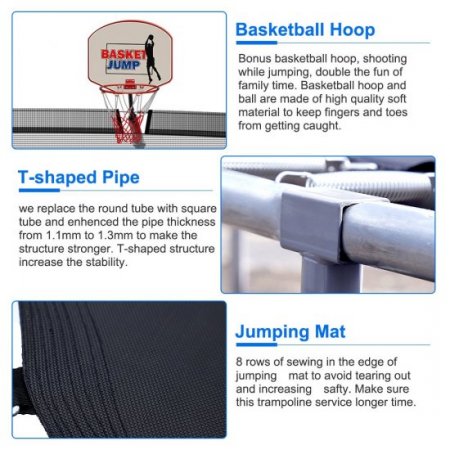 ARCTICSCORPION Trampoline With Balance Bar, 14 x 14 x 8.2 Feet 800lbs Load Safety Enclosure Net Basketball Hoop 2-Step Ladder For Toddlers, Black Blue