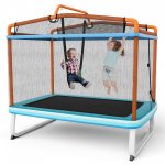 Gymax 3-in-1 6FT Rectangle Kids Trampoline w/ Swing Horizontal Bar & Safety Net Outdoor Orange