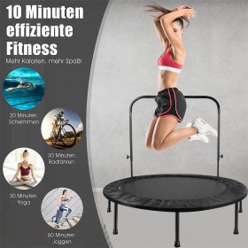Aukfa 40 Mini Trampoline with Adjustable Handle for Indoor and Outdoor Use, 300 lb Capacity, Black