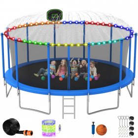 DreamBuck Trampoline 15FT Trampoline for Adults Kids, 1500LBS No Gap Design ASTM Approved, Backyard Trampoline with Basketball Hoop, Enclosure, Sprinkler, Light, 4 Stake Anchors, Blue