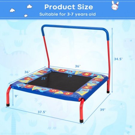 Costway 36 Kids Square Trampoline Indoor Outdoor Rebounder W/Foam Handrail Alphabet Pad