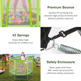 KOFUN 55 Trampoline for Kids, Toddlers Trampoline with Enclosure Net and Balls, Mini Trampoline, Indoor & Outdoor Trampoline, Gifts for Kids, Baby Toddler Trampoline Toys, Green