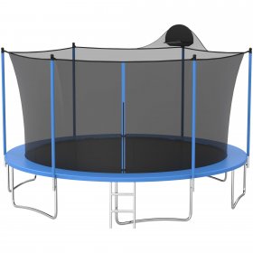 Jump Into Fun Trampoline 14FT for Adults and Kids, 1000LBS Outdoor Recreational Trampoline with Baskertball Hoop, Enclosure Net, and Ladder, No Gap Design, Capacity for 6-8 Kids ASTM CPC CPSIA