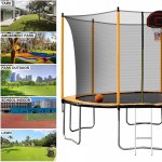 Outdoor Trampoline for Kids, 2021 Upgraded 12-Foot Jumping Exercise Fitness Round Trampoline with Enclosure Net, Basketball Hoop and Ladder, Heavy Duty Trampoline for Boys and Girls, Orange, SS1089