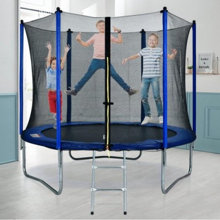 Zimtown 8 ft Kids Round Trampoline Combo, with Surround Enclosure, Blue