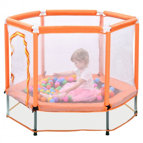 uhomepro 55 Kids Indoor Outdoor Trampoline, Small Toddler Trampoline for Boys Girls, Kids Trampoline Little Trampoline with Safety Enclosure Net, Ocean Balls, Max Load 220lbs, Orange