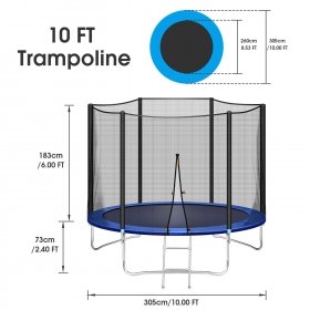 Upgraged 10ft Trampoline with Ladder and Safety Enclosure Net, Indoor Outdoor Recreational Exercise Large Trampoline for Kids Toddlers, 10x10x8.4ft