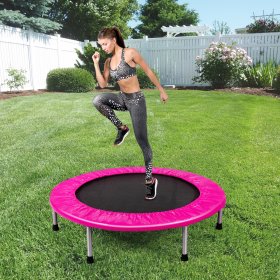 Gymax 38 Folding Mini Trampoline Fitness Rebounder w/ Safety Pad Pink