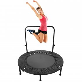 40 Inch Mini Exercise Trampoline, Indoor Sport Fitness Trampoline Rebounder Trampoline with Safety Pad and Adjustable Handle, Max. Load 300 LBS, Black