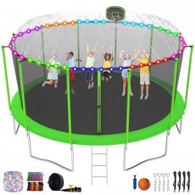 Elitezip 1500 LBS Trampoline 16 FT with Basketball Hoop, Lights, Enclosure Net, Sprinkler, No-Gap Design Heavy Duty Trampolines for Outdoor, Backyard Fun for KIds & Adults, ASTM CPC CPSIA Approved