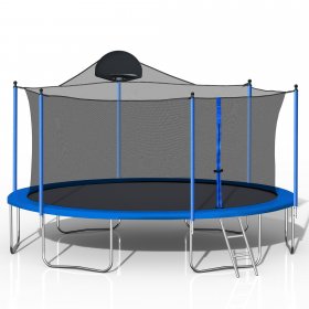 14ft Trampoline with Enclosure on Clearance, New Upgraded Kids Outdoor Trampoline with Basketball Hoop and Ladder, Heavy-Duty Round Outdoor Backyard Bounce Jumper Trampoline for Boys Girls, LL516