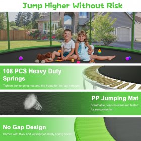 DreamBuck Trampoline 16FT Trampoline for Adults Kids, 1500LBS No Gap Design ASTM Approved, Backyard Trampoline with Basketball Hoop, Enclosure, Sprinkler, Light, 4 Stake Anchors, Green