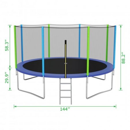 YORIN 1000LBS 12FT 14FT Trampoline for Kids Adults, Outdoor Trampoline with Safety Enclosure Net, Recreational Trampoline with Ladder, Heavy Duty No Gap Design Trampoline Capacity for 5-6 Kids