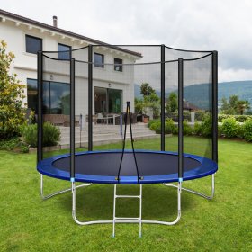 10 FT Outdoor Trampoline for Backyard, Outdoor Trampoline with Safety Enclosure Net, Steel Tube, Circular Trampolines for Adults/Kids, Family Jumping and Ladder, Kids Round Trampoline, Q17165