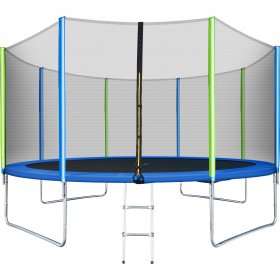 12 FT Outdoor Trampoline for Backyard, Outdoor Trampoline with Safety Enclosure Net, Steel Tube, Circular Trampolines for Adults/Kids, Family Jumping and Ladder, Kids Round Trampoline, Q17169