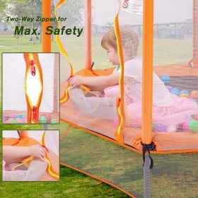 Aukfa 55 Toddlers Trampoline with Safety Enclosure Net and Balls, Indoor Outdoor Mini Trampoline for Kids Orange