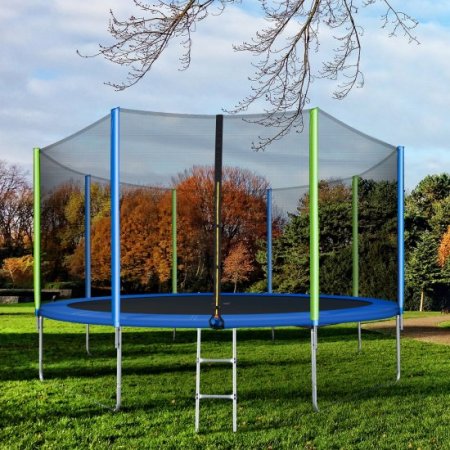 12 FT Outdoor Trampoline for Backyard, Outdoor Trampoline with Safety Enclosure Net, Steel Tube, Circular Trampolines for Adults/Kids, Family Jumping and Ladder, Kids Round Trampoline, Q17169