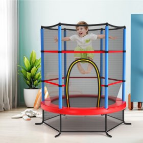 Gymax 55 Recreational Trampoline for Kids Toddler Trampoline w/ Enclosure Net Navy