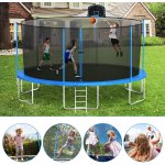 DreamBuck 16FT Trampoline for Adults Kids, 1500LBS No-Gap Design ASTM Approved, Outdoor Backyard Trampoline with Basketball Hoop, Enclosure, for Happy Family Time, Blue