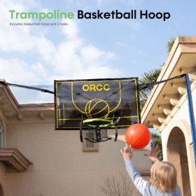 ORCC Basketball Trampoline 15 14 12FT Kids Trampoline Weight Capacity 450LBS with Safety Net Wind Stakes Rain Cover Ladder, Basketball Hoop