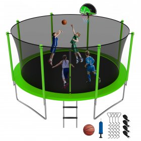 YORIN Trampoline, 1400LBS 14 FT Trampoline for Adults Kids with Enclosure Net, Basketball Hoop, Ladder, Wind Stakes, Outdoor Recreational Trampoline, ASTM Approved Heavy Duty Trampoline