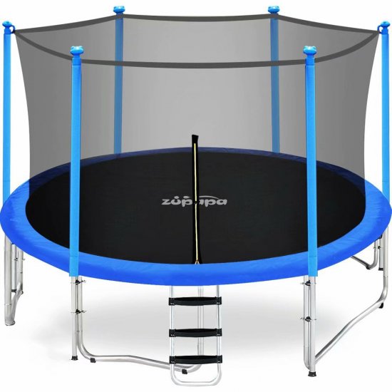 Zupapa 15FT 14FT 12FT 10FT Kids Trampoline 425LBS Weight Capacity with Enclosure net Include All Accessories Outdoor Backyard Trampoline