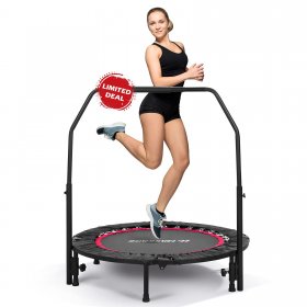 MaxKare Rebounder Mini Trampoline 40 Foldable Fitness Trampoline with 3 Level Height Adjustable Foam Handle Fit for Kids Adults Workout Exercise, 300lbs