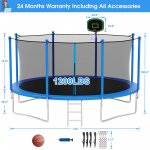 YORIN Trampoline, 16FT Trampoline for Adults and Kids, ASTM Approved 1500LBS Trampoline with Enclosure Net, Basketball Hoop, Ladder, and Shoe Holder Outdoor Heavy-Duty Recreational Trampolines