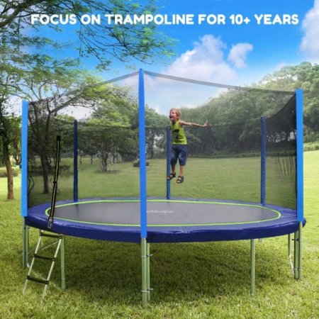 Zupapa No-Gap Design 16 15 14 12 10 8FT Trampoline for Kids with Safety Enclosure Net 425LBS Weight Capacity Outdoor Backyards Trampolines with Non-Slip Ladder for Children Adults Family