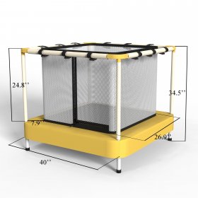 SESSLIFE Indoor Toddler Trampoline, 40 Mini Square Trampoline with Safety Enclosure Net, Yellow Fitness Trampoline for Kids, Max Load 150lb, TE3091
