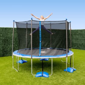 Trujump 12' Trampoline, with Safety Enclosure and Spin-N-Light, Blue