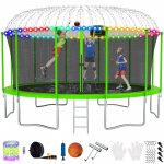 DreamBuck 1500LBS Trampoline 16FT for Adults and Kids Sprinkler, Lights Included Large Heavy Duty Backyard Recreational Trampolines with Enclosure, Basketball Hoop, Anchors ASTM CPC CPSIA
