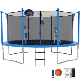 YORIN Trampoline 12FT for Kids Adults with Enclosure Net, 1200LBS Round Outdoor Trampoline with Basketball Hoop, Ladder, ASTM Approved Galvanized Anti-Rust Coating Backyard Recreational Trampoline