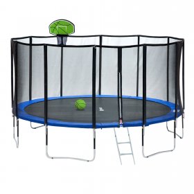 Exacme 15 FT Round Trampoline with 400 LBS Weight Limit&Upgraded Carbon Fiber Support Pole With Green Basketball Hoop