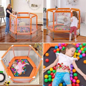 Aukfa 55 Toddlers Trampoline with Safety Enclosure Net and Balls, Indoor Outdoor Mini Trampoline for Kids Orange