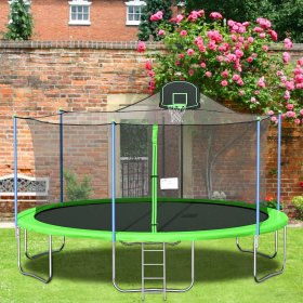 uhomepro 16-Foot Kids Trampoline with Basketball Hoop, Outdoor Trampoline with Safety Enclosure Net, Circular Trampolines for Adults Kids, Family Jumping and Ladder, Kids Basketball Trampoline