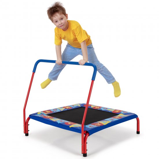 Costway 36 Kids Square Trampoline Indoor Outdoor Rebounder W/Foam Handrail Alphabet Pad