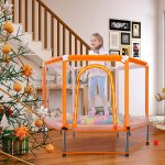KOFUN 55 Trampoline for Kids, Toddlers Trampoline with Enclosure Net and Balls, Mini Trampoline, Indoor & Outdoor Trampoline, Gifts for Kids, Baby Toddler Trampoline Toys, Orange