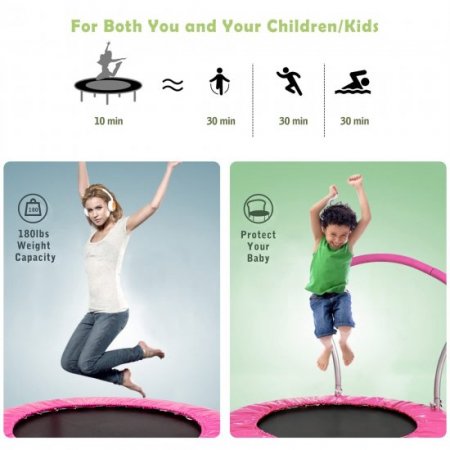 Aukfa Trampoline for Kids- 36 Toddler Trampoline with Handle for Indoor and Outdoor Park- Pink