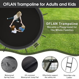 Jump Into Fun Trampoline with Enclosure, 12 14 15 16FT 1400LBS Trampoline for Kids/Adults with Basketball Hoop, Stakes, Ladder, Outdoor Recreational Black Trampoline Capacity 7-8 Kids, ASTM CPC CPSIA