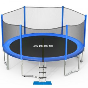 ORCC Trampoline 16 15 14 12 10 8ft Outdoor Trampoline 450 LBS Weight Capacity for Kids Adults, Safe Backyard Trampoline Jumping Mat Rain Cover, Including All Accessories