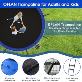 Jump Into Fun Trampoline with Enclosure, 12FT 1200LBS Trampoline for Kids/Adults with Basketball Hoop, Wind Stakes, Ladder, Outdoor Recreational Blue Trampoline Capacity 5-6 Kids, ASTM CPC CPSIA