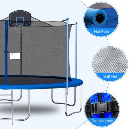 Jump Into Fun 16FT Trampoline with Enclosure Net for Kids/Adults, 1200LBS Outdoor Trampoline with Basketball Hoop, Ladder and Springs, Capacity 7-10 Kids Recreational Trampoline ASTM CPC CPSIA