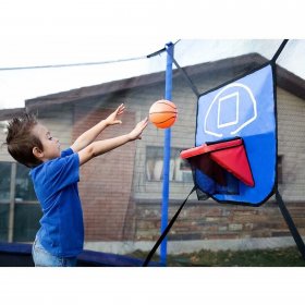 ORCC Trampoline 15 14 12 10FT Basketball Trampoline with Safety Enclosure Net, Ladder, Rain Cover, Basketball Hoop and Ball for Backyard
