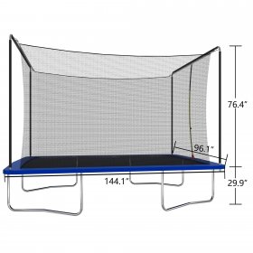 8Ft x 12Ft Kids Trampoline, Square Bouncer Trampolines with Heavy Duty Steel Tubes and Safety Enclosure Net, Exercise Trampoline Playing Equipment with 4 U-shaped Legs for Outdoor Indoor, Blue