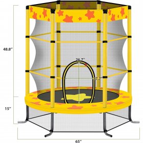 KOFUN 55 Trampoline for Kids Toddlers, Small Trampoline with Safety Enclosure Net, 4.5FT Indoor & Outdoor Mini Trampoline Age 1-8, Yellow