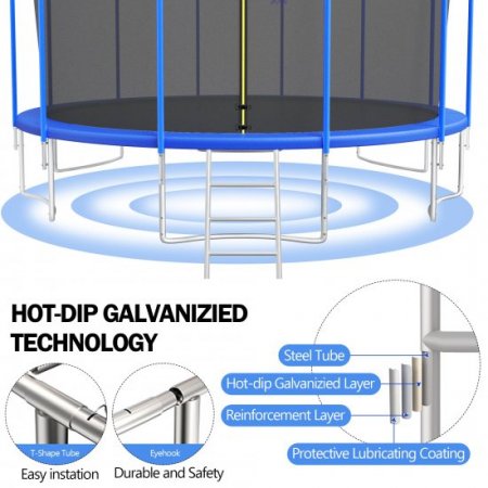 Jump Into Fun 16 FT Trampoline for Adults and 10 Kids with Enclosure, 1500LBS Heavy Duty Trampoline with Basketball Hoop, LED Lights, Wind Stakes, Outdoor Trampoline for Family ASTM CPSIA Approved